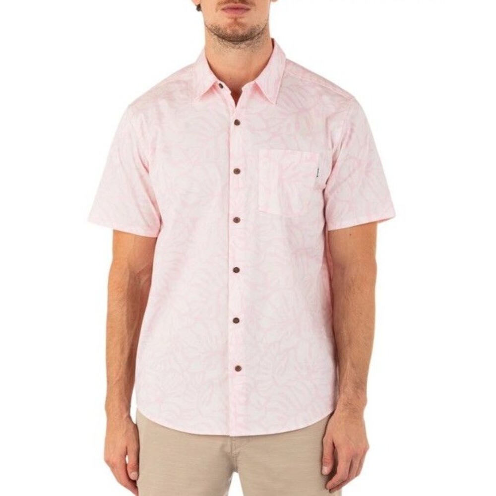Hurley Mens Size XL One and Only Lido Stretch Short Sleeve Shirt Pink Hawaiian
